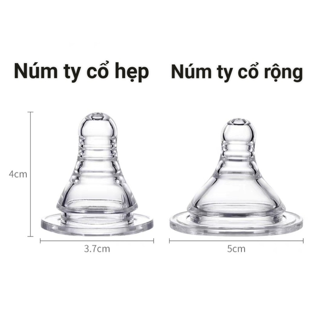 Bình Sữa Cổ Hẹp [KICHILACHI Chính Hãng] Núm Vú Silicone Siêu Mềm, Chống Sặc Chống Đầy Hơi 140ml/ 200ml/ 260ml - HBQ Kids