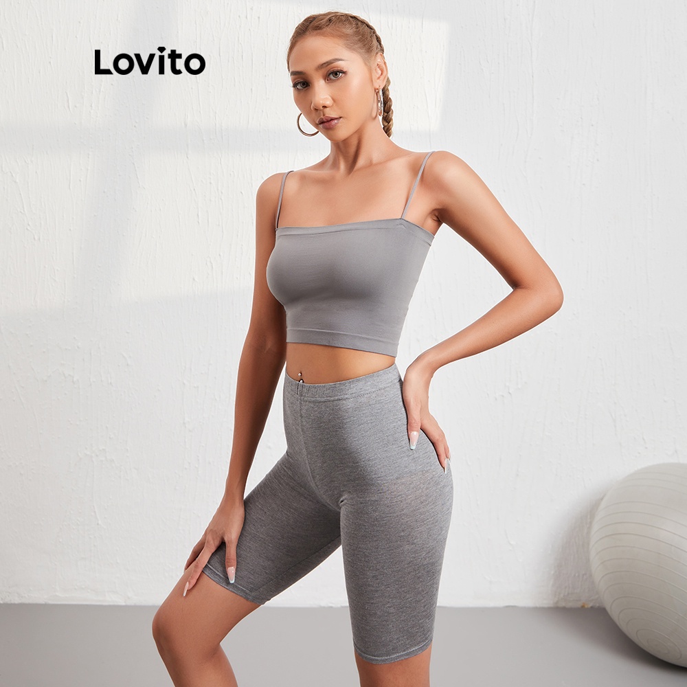 Quần đùi Lovito L08212 màu trơn dáng ôm lưng cao đơn giản (Màu đen/Xám đậm) | BigBuy360 - bigbuy360.vn
