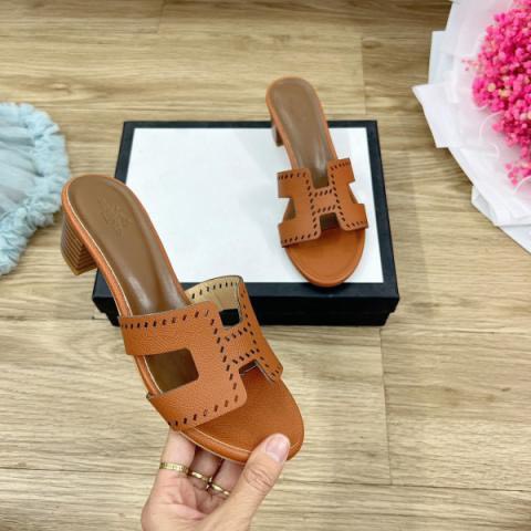 Dép Guốc H cao gót quai chữ H gót vân gỗ 5 phân quai da gót cao loại đẹp viền lỗ và viền trơn