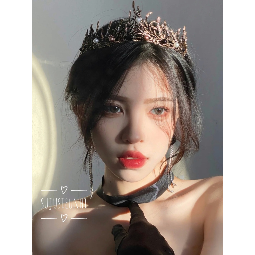 Vương miện họa tiết cỏ lá đính ngọc nhân tạo/ đội đầu công chúa