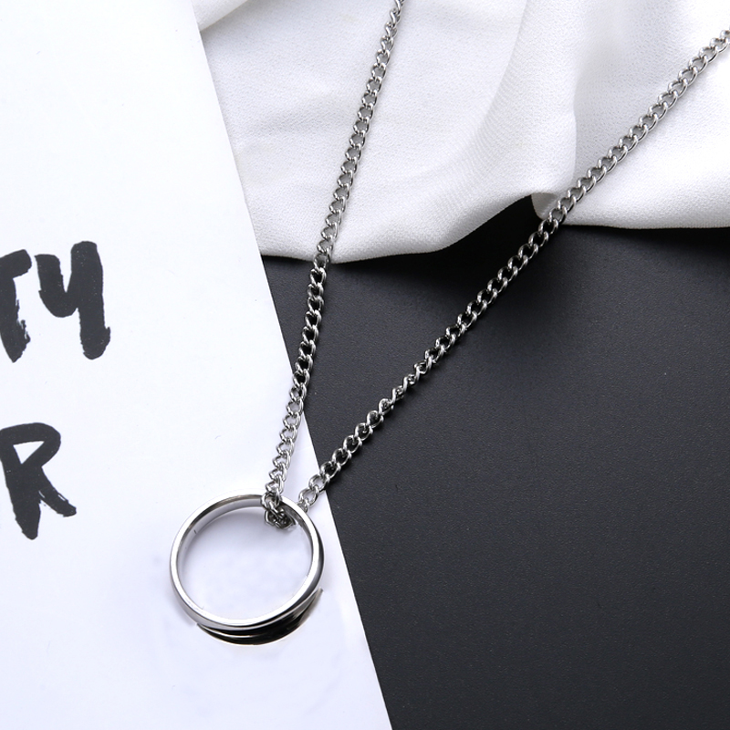 Dây chuyền thép titan mặt nhẫn đơn giản phong cách hip hop Hàn Quốc cho nam