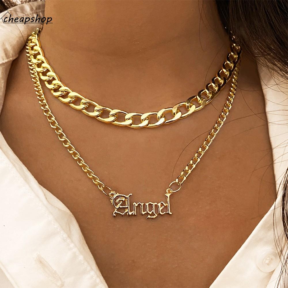 iF YOU Dây chuyền kiểu chuỗi xích mặt chữ Angel phong cách punk thời trang vintage