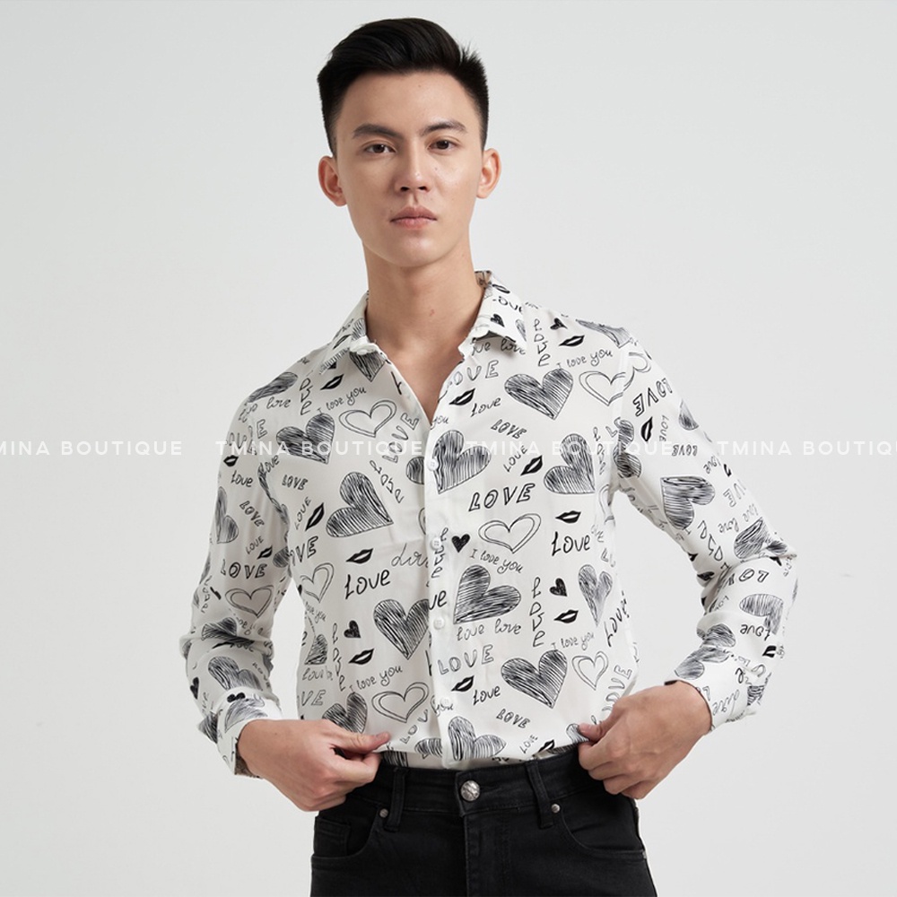 Áo sơ mi họa tiết dài tay TMINA nam nhiều mẫu chất lụa thoáng mát không nhăn