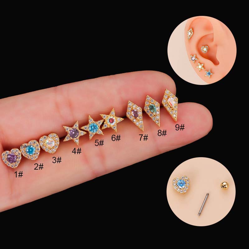 1 Khuyên Tai Thép Không Gỉ Hình Thoi / Ngôi Sao / Trái Tim Thời Trang 2022 Mới
