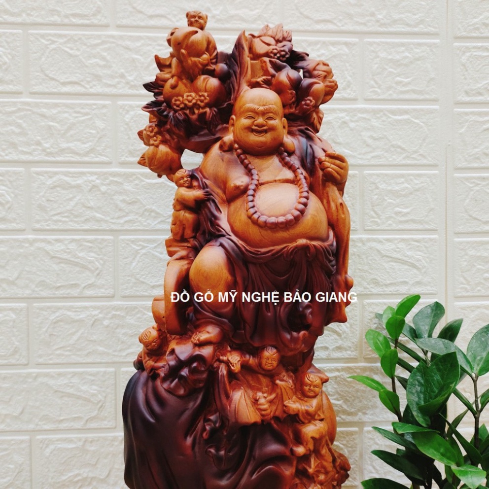 Tượng phật di lặc gỗ hương cao 50 cm phun giả cổ
