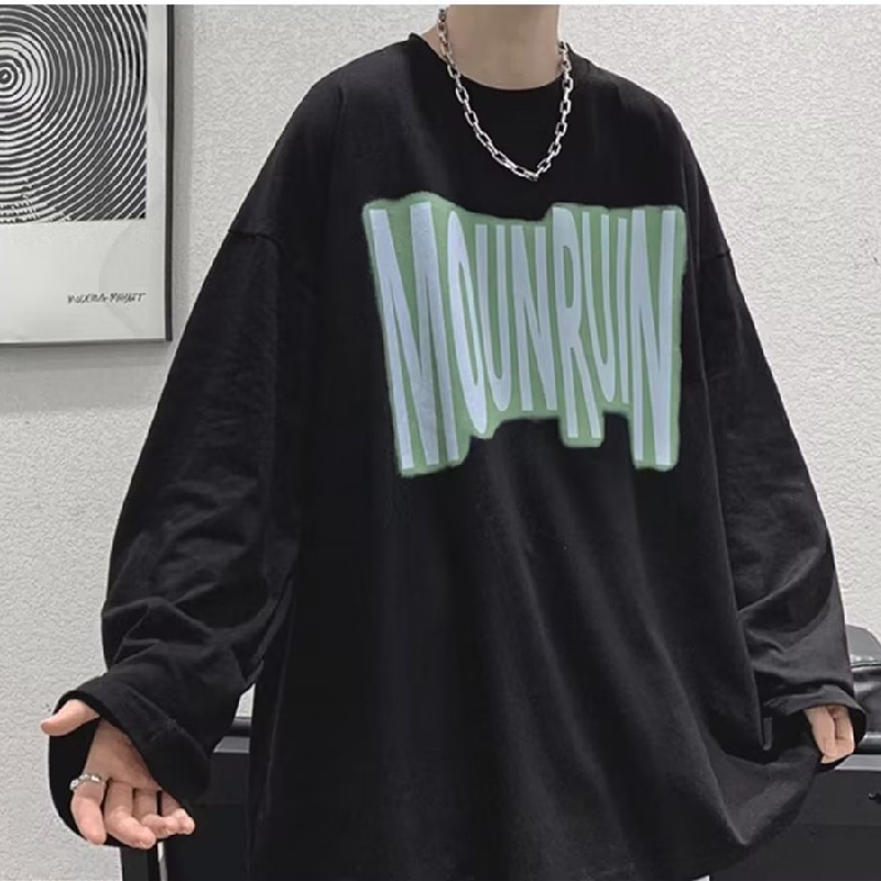 Áo Thun Tay Dài Dáng Rộng In Chữ Phong Cách Hàn Quốc Thời Trang Cho Nam Và Nữ Size M-5XL