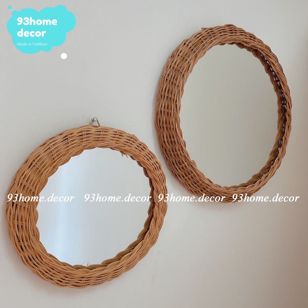 Gương tròn viền may đan phong cách vintage, gương decor