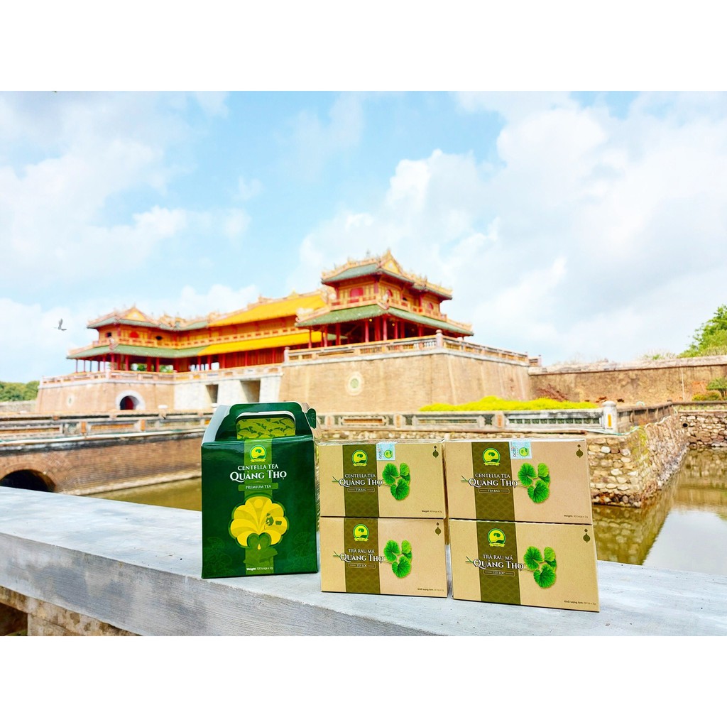HỘP QUÀ TẶNG Trà túi lọc rau má &amp; tim sen Quảng Thọ Huế - Hộp 120 gói trà sạch an toàn