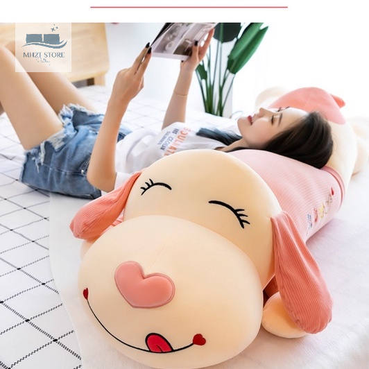 Gấu Bông Chó Nằm Mũi Tim, Thú Nhồi Bông Siêu Mềm Mịn Vải Nhung Cao Cấp Kích Thước 1m3 1m5 SHOP MH2T STORE