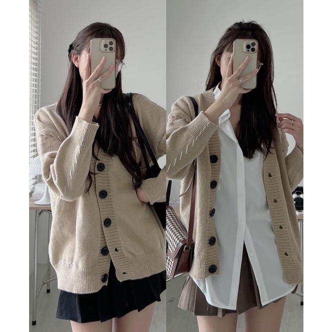 ÁO KHOÁC CADIGAN VIỀN CHỈ NỔI TAG DA NGỰC MÀU NUDE SIÊU XINH