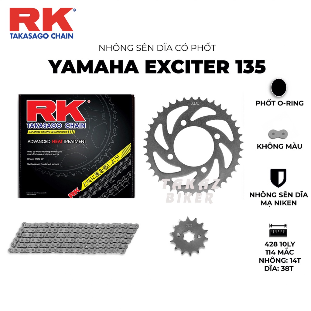 Nhông sên dĩa RK xe Exciter 135 đời 2011 - 2012 Có phốt cao su chính hiệu JAPAN Hàng made in Malaysia