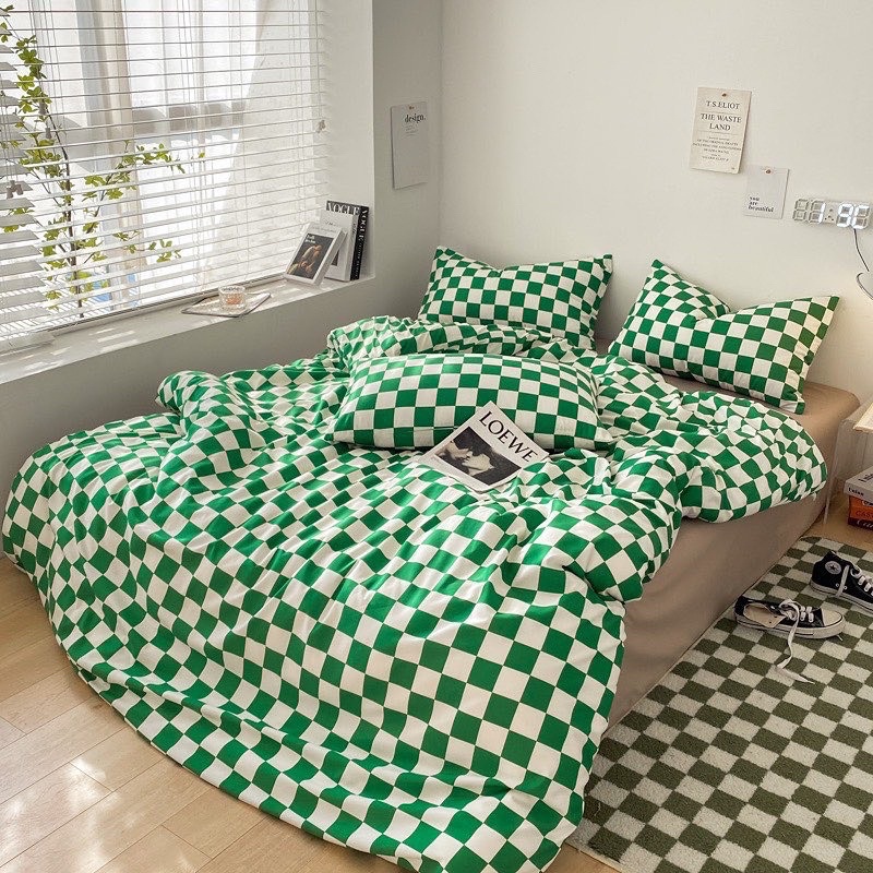 Set Chăn Ga Cotton Tc Nhật Kẻ Caro Basic Dày Dặn Thoáng Mát (Shinbedding)