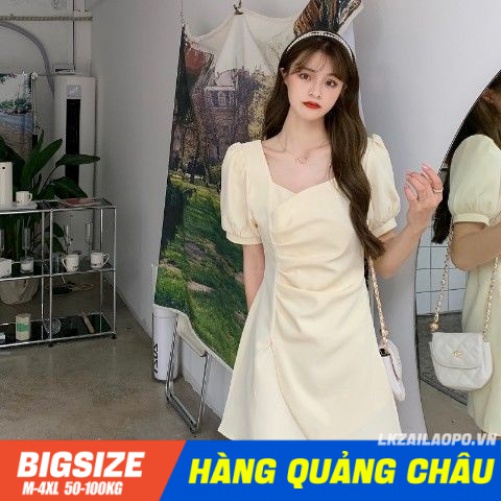 Đầm dáng suông ⚡️𝐁𝐈𝐆𝐒𝐈𝐙𝐄⚡️ Váy nữ tay ngắn cổ vuông xếp ly mùa hè Phong cách Hàn Quốc Thời Trang tiểu thư cá tính xinh đẹp cho người mập béo