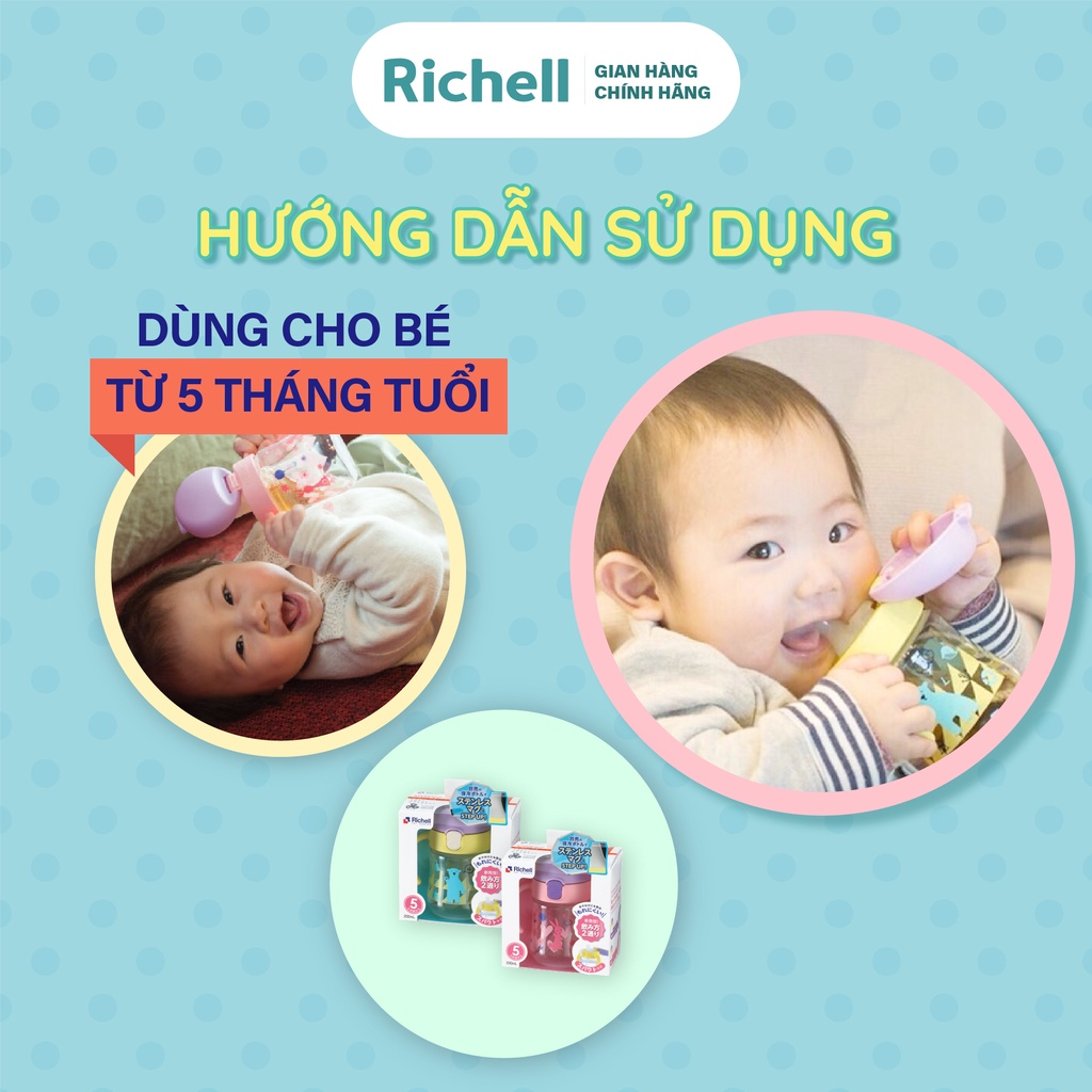 Bình tập uống TLI Richell Nhật Bản - bước 1 - 200ml vàng | Baby