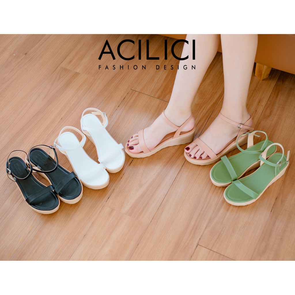 Giày sandal nữ  ACILICI đế xuồng, giày cao gót thời trang mang êm chân gót cao 5p fom chuẩn size 35-39 đủ màu_TC07