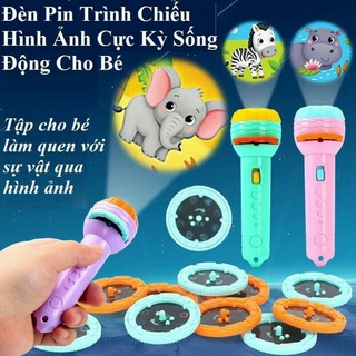 Đèn Pin Chiếu Hình 3D Sắc Nét Cho Bé Với 3 Thẻ Chủ Đề Tương Ứng Với 24/80 Hình Khác Nhau Thông Minh Cho Trẻ