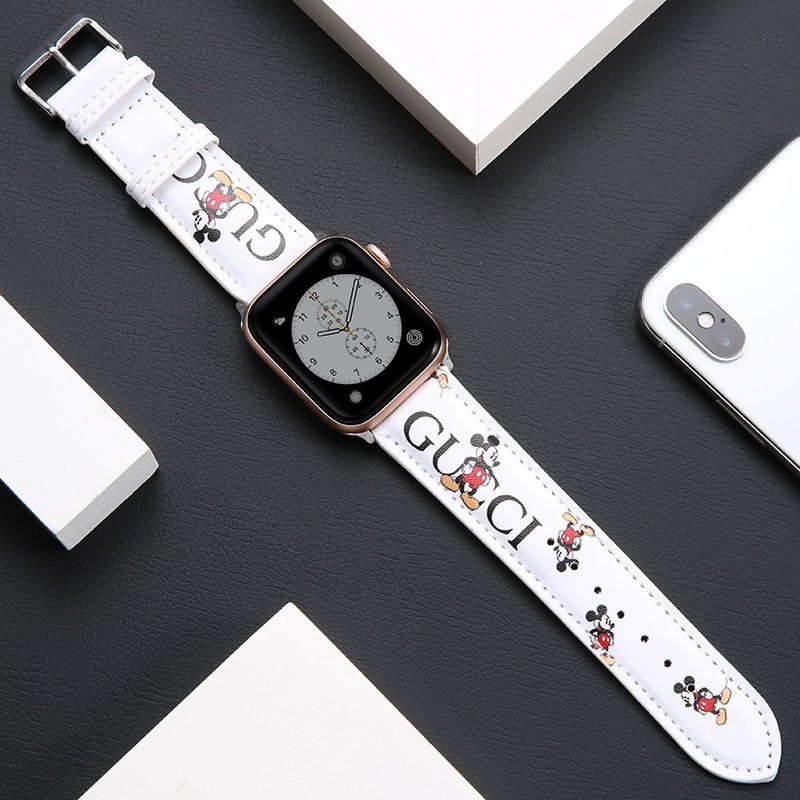 Dây da họa tiết chuột mickey thích hợp cho đồng hồ apple 44mm 42mm 38mm 40mm t500 iwatch series 6 se 2 3 4 5