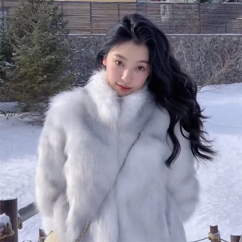 [Giao Ngay] Áo Khoác Lông Cáo Nhân Tạo Ngắn Dày Màu Gradient Thân Thiện Với Môi Trường Phong Cách Hàn Quốc Cho Nữ