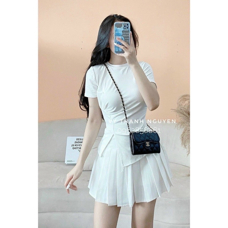 Áo thun vạt chéo rúm sườn chất thun thái co giãn mềm mịn