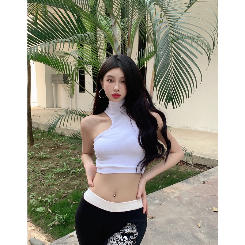 QKOOLE  Áo Croptop Cổ Cao Phong Cách Hàn Quốc Cho Nữ