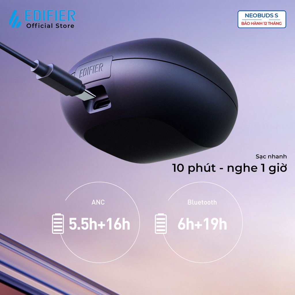 Tai nghe Bluetooth 5.2 EDIFIER NEOBUDS S Snapdragon Sound Hires Audio Chống ồn chủ động Đàm thoại 6 mic Hàng chính hãng
