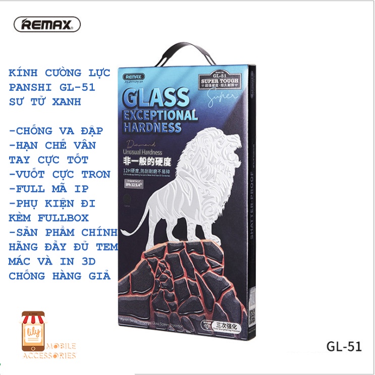 Kính Cường Lực REMAX GL-51 Sư Tử Xanh Siêu Cấp PANSHI SUPER TOUGH