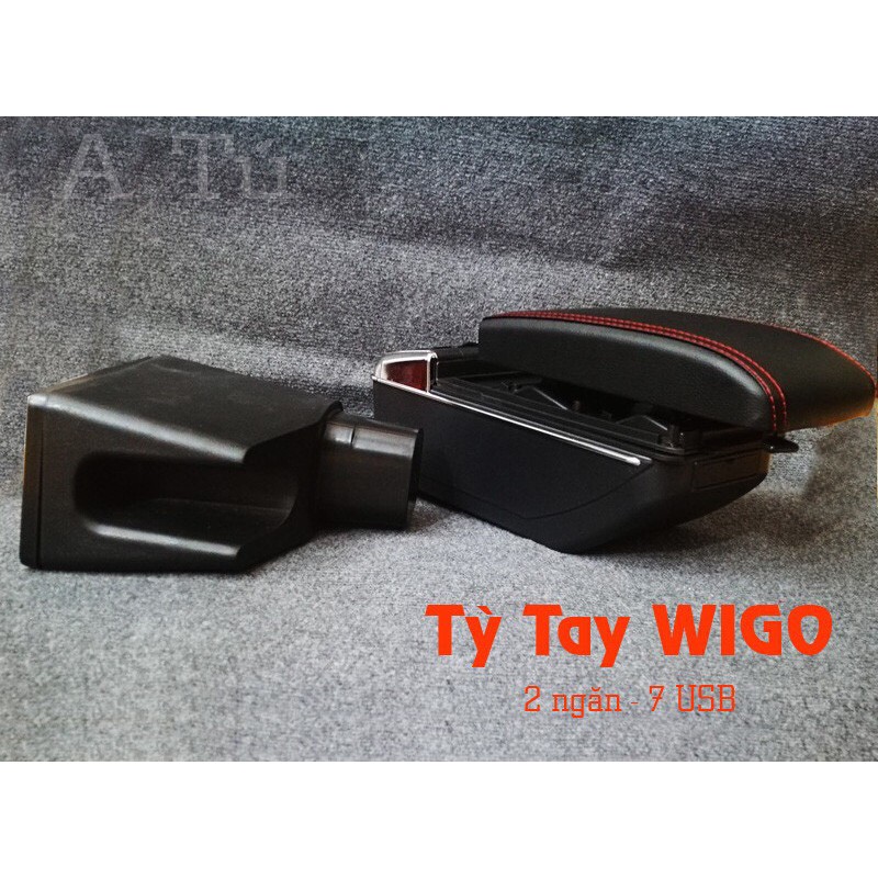 Hộp Tỳ Tay, bệ tỳ tay Xe Toyota Wigo 2018 đến 2020 màu đen có cổng cắm USB (ko cần bắt vít)