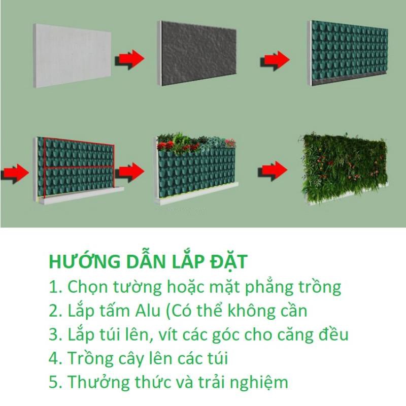 Túi trồng cây treo tường 49 hốc, Túi làm vườn tường trang trí, Túi trồng hoa, rau, cây cảnh