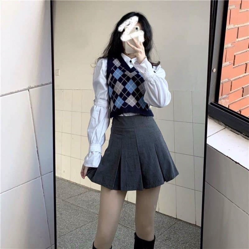 [Ảnh thật/Video]Áo gile len dáng croptop phong cách nữ sinh Hàn Quốc | BigBuy360 - bigbuy360.vn