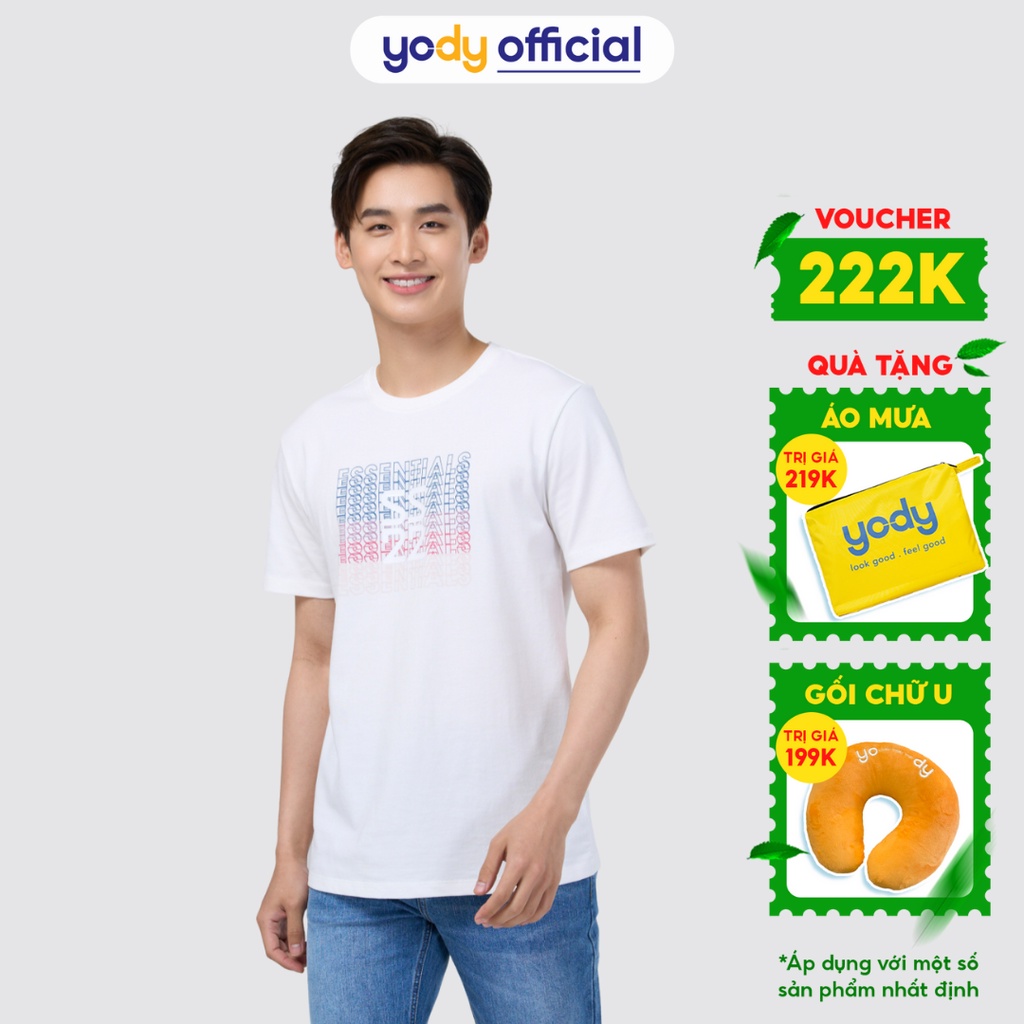 Áo phông nam YODY cotton không cổ in chữ dáng cơ bản - TSM5097
