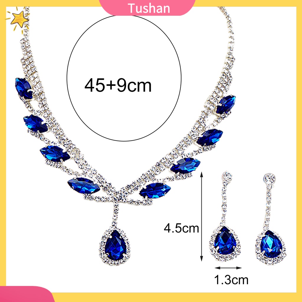 Set dây chuyền và đôi khuyên tai mặt hình giọt nước đính đá nhân tạo lấp lánh thời trang dành cho cô dâu