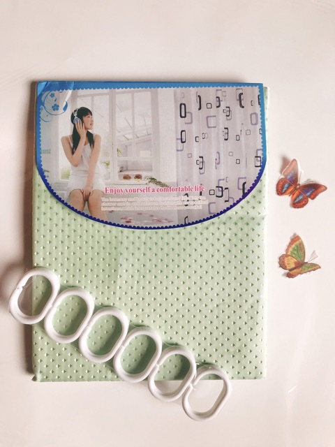 Rèm Phòng Tắm / Rèm Cửa Sổ XANH LÁ BI BÓNG 180cm X 180cm Loại 1( Ảnh + Video thật )