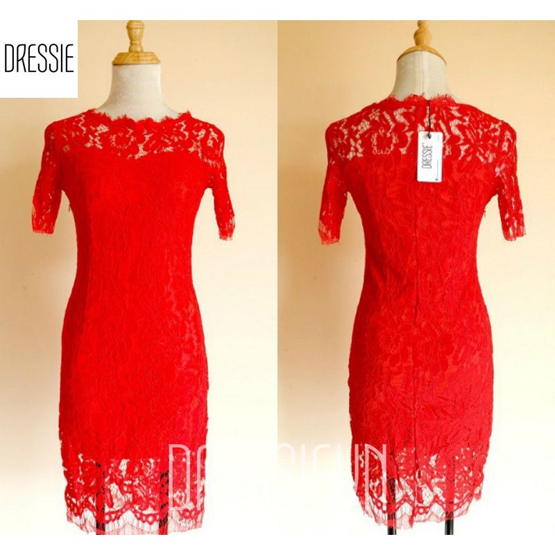 Váy Áo Đầm Ren Ôm Body DRESSIE Thời Trang Nữ Công Sở Dạo Phố Dự Tiệc Đám Cưới - DB74 (Đen - Trắng - Đỏ) | BigBuy360 - bigbuy360.vn