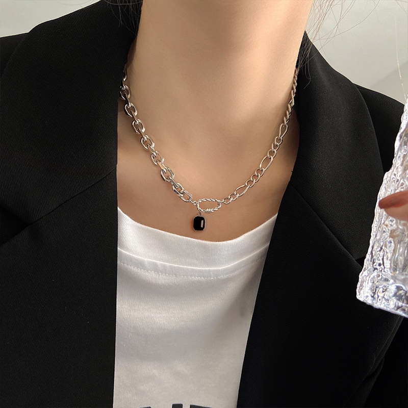 Vòng cổ Mặt Đá Đen Phong Cách hip hop Hàn Quốc Cá Tính