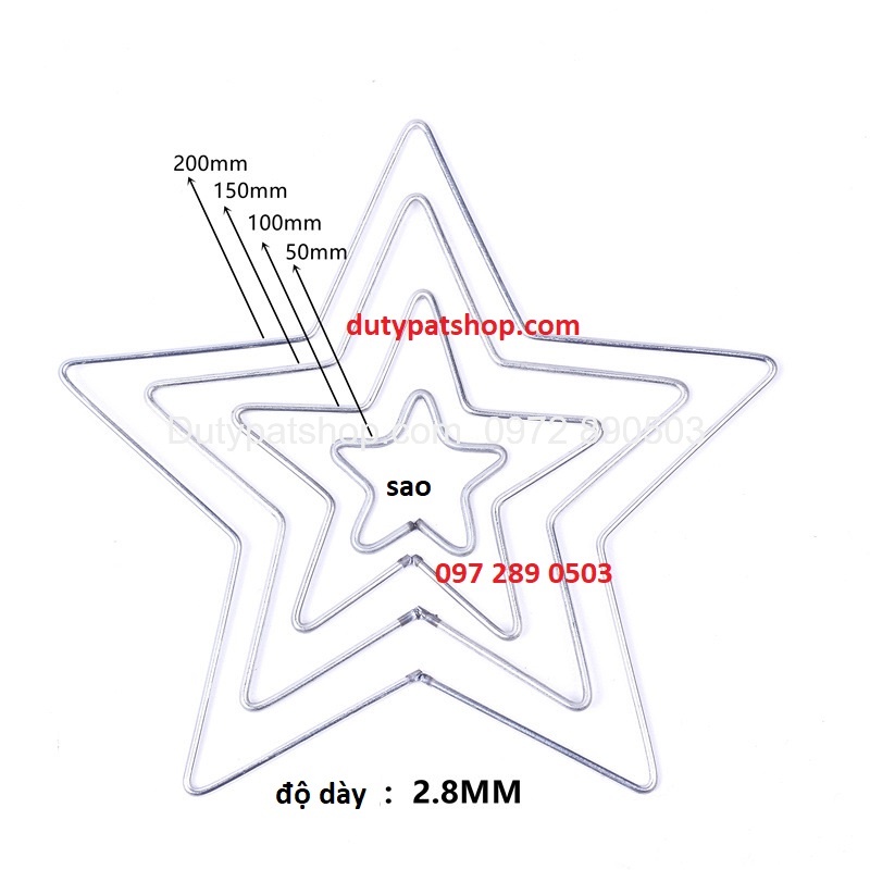 1-2 khung Vòng sắt làm dreamcatcher trái tim, ngôi sao, hình vuông, tam giác, mặt trăng size 5-10- 15-20cm