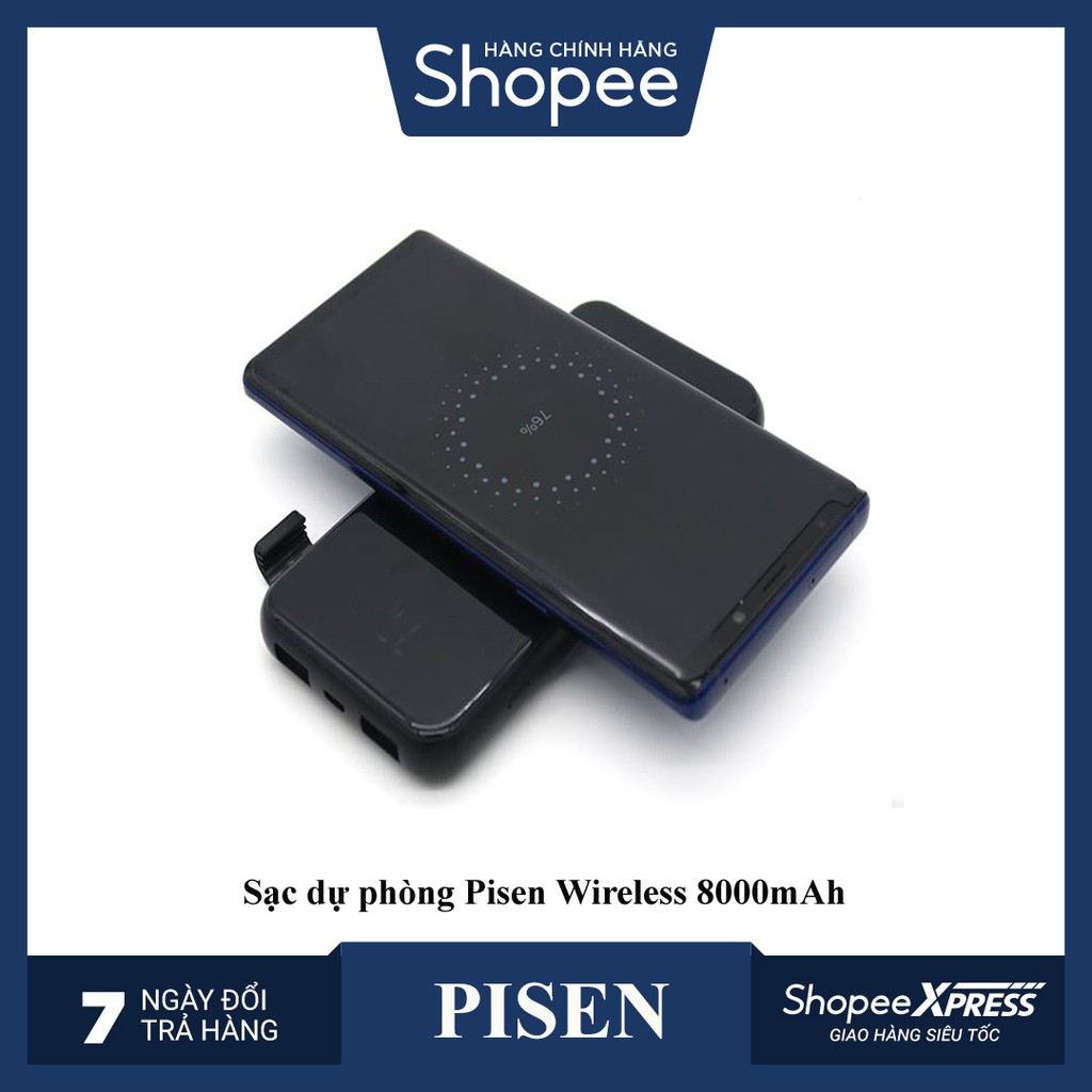 Sạc dự phòng Pisen Wireless 8000mAh (Dual Mode, Dual USB 2A Smart, LED) - Hàng Chính hãng