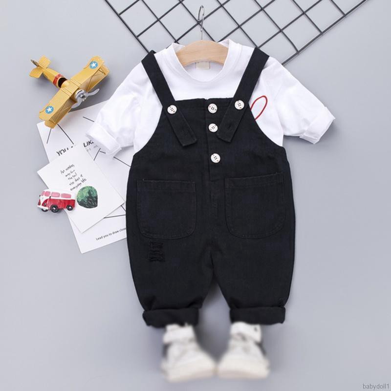 Set áo thun tay dài kèm quần yếm dễ thương cho bé
