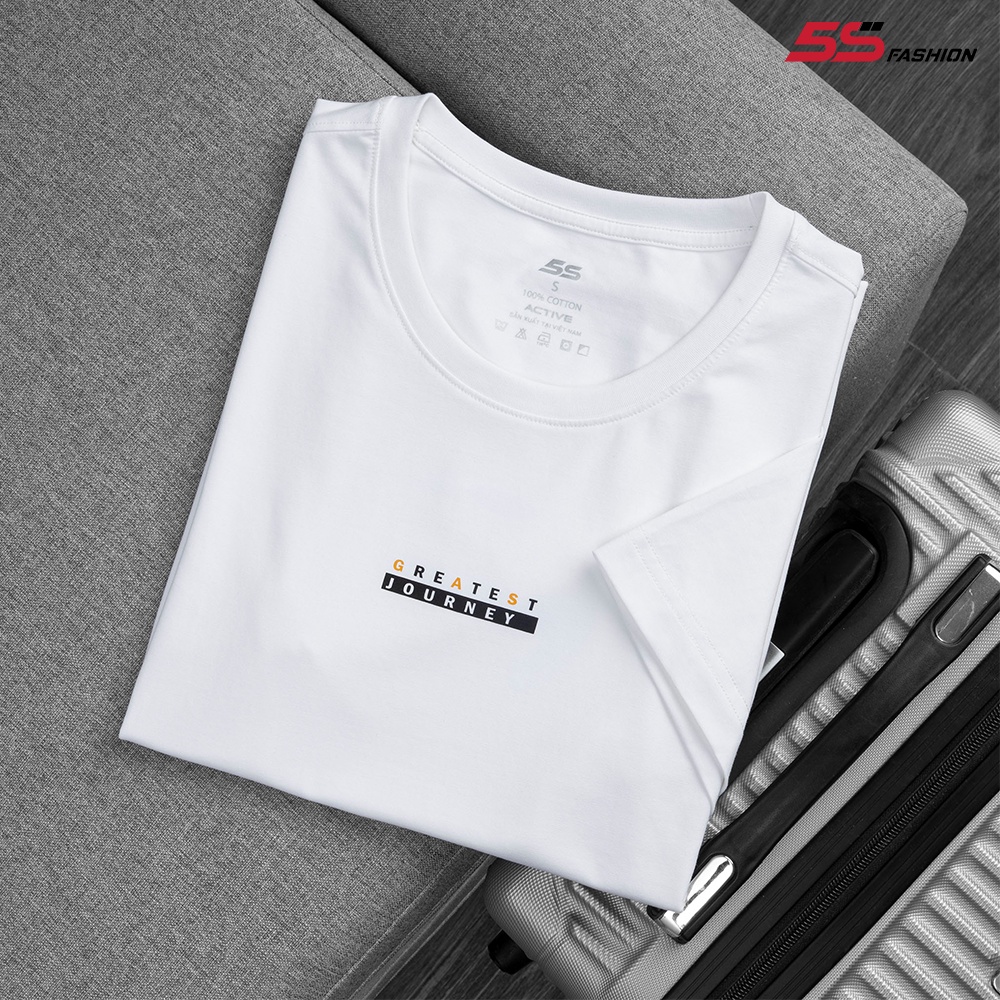 Áo Thun Nam 5S Cổ Tròn Màu Trắng, Chất Liệu Cao Cấp Thoáng Mát, Nhẹ Nhàng, Thiết Kế In Chữ Phong Cách