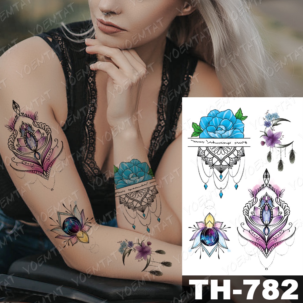Hình Xăm Tạm Thời Henna Mandala Đính Đá Họa Tiết Hoa Phong Cách Nghệ Thuật Chống Thấm Nước Cho Nam Và Nữ