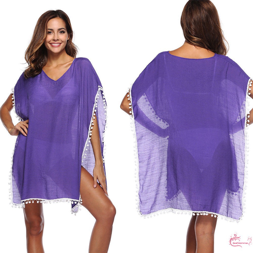 ღ𝓂ℰSexy Women V Neck Bathing Suit Bikini Swimwear Cover Up Beach Wrap Dress