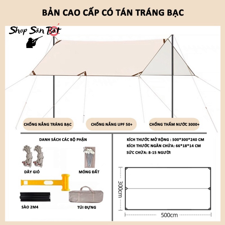 Tấm tăng lều tank bạt che nắng chống mưa, bạt lót cắm trại du lịch dã ngoại dày rộng, màu săc mát mẻ - DCP20