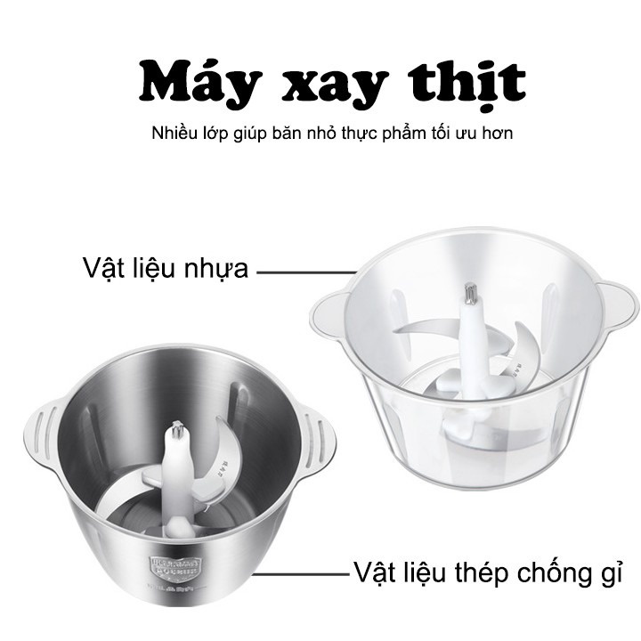 Máy Xay Thịt Cối Inox 300W Dung Tích 2-3L Công Suất Lớn-Máy xay giò chả mini gia đình, Máy xay sinh tố, Máy xay đa năng