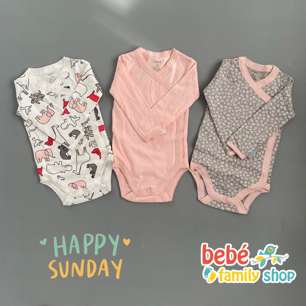 Body chip tay dài cài chéo Carter cho bé trai, bé gái họa tiết đơn giản đủ size 0-24M