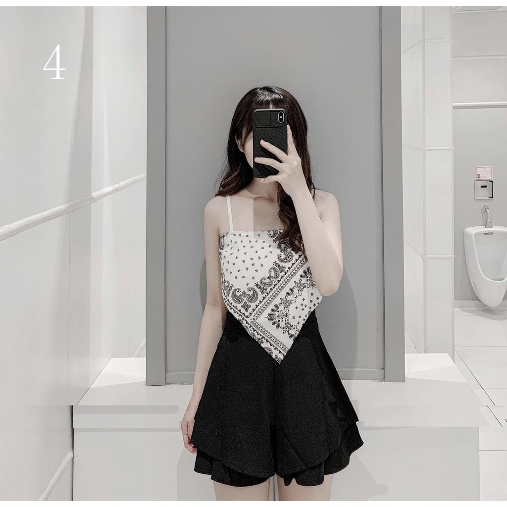 Áo 2 Dây Bozip Thổ Cẩm PEONYB Nữ [FREESHIP]  Thun body dáng ôm, phông họa tiết mặc đi biển màu TRẮNG | ĐEN Ulzzang