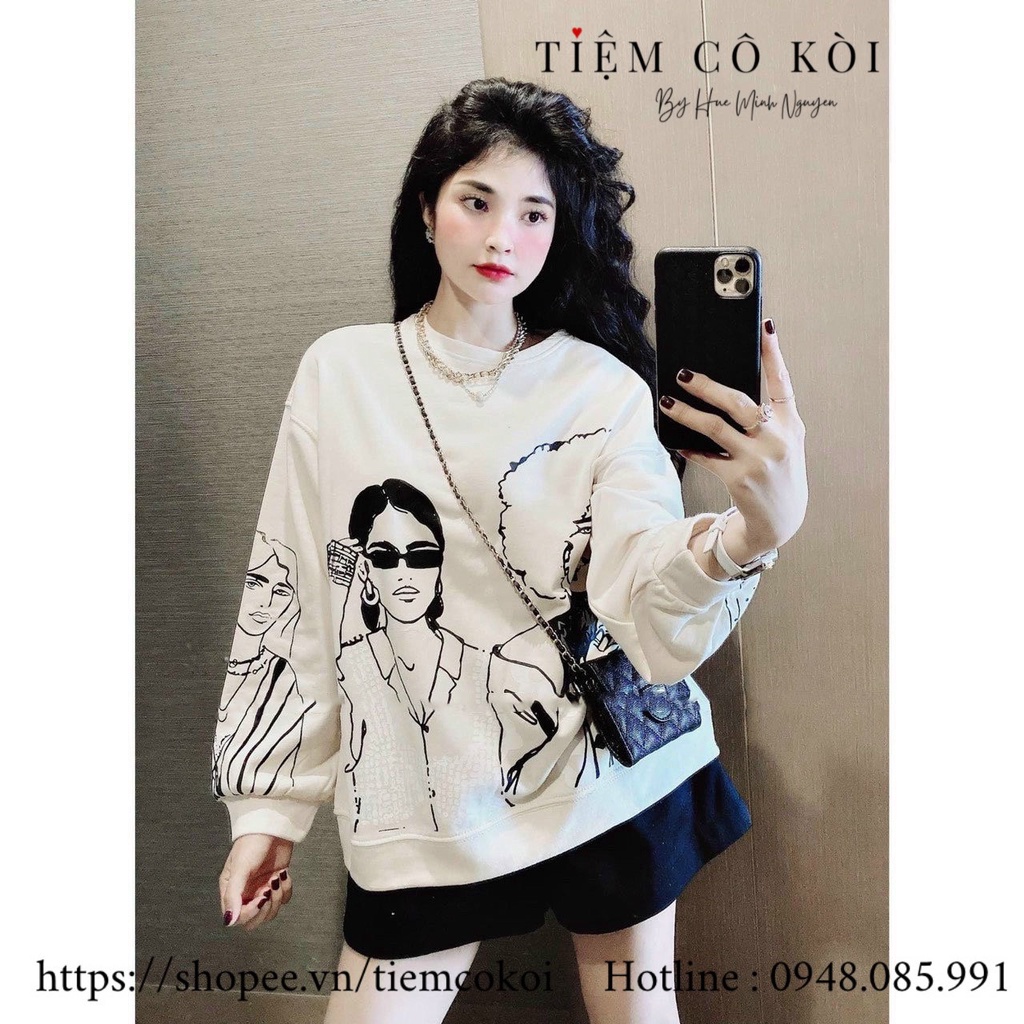 Áo nỉ oversize trắng áo hoodie nữ hình cô gái xinh xắn tiemcokoi | BigBuy360 - bigbuy360.vn