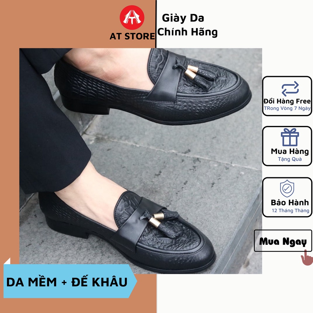 Giày Lười Nam Công Sở Da cao cấp Dập Vân Cá Sấu - Giày Nam Đẹp đế khâu chăc chắn - Giảm giá 50% - Mã V58.