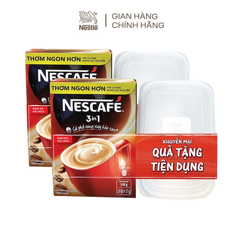 [Tặng 2 hộp nhựa tiện dụng 830ml] Combo 2 hộp Cà phê rang xay hòa tan NESCAFÉ 3in1 Đậm đà hài hòa (Hộp 20 gói x 17g) | BigBuy360 - bigbuy360.vn