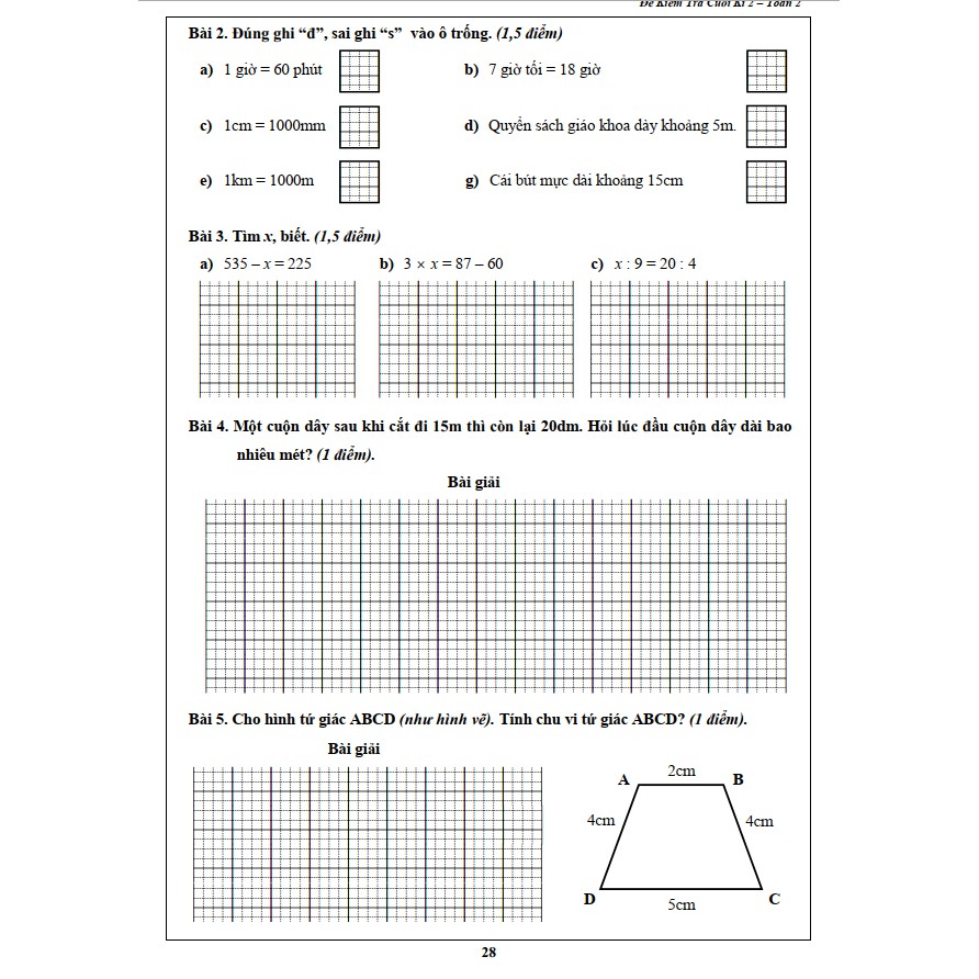 Sách - Đề Kiểm Tra Toán 2 - Học Kì 2 (1 cuốn)