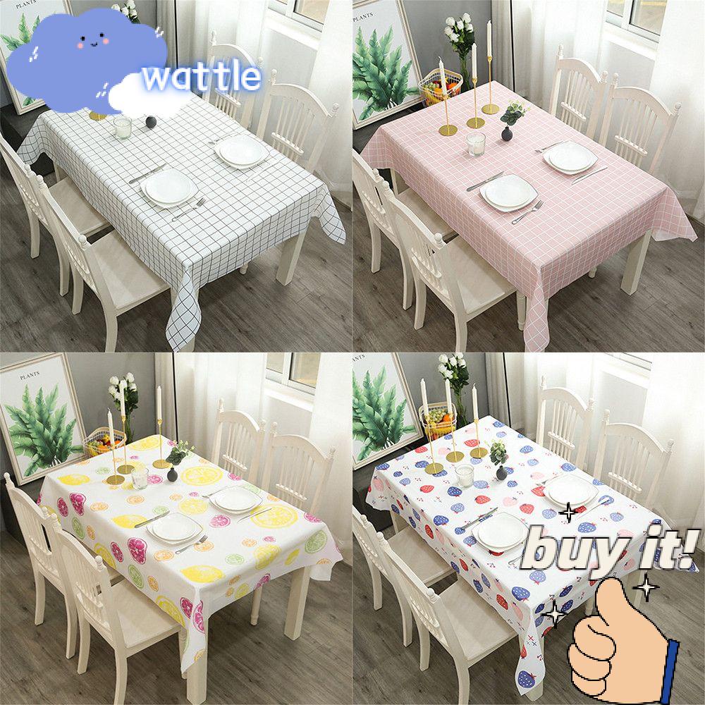 WATTLE 137*90cm Tablecloth Grid Printed Table Colth Table Cover Mat Oilproof Waterproof Rectangula Plastic PVC Kitchen Dining Antifouling Oilcloth