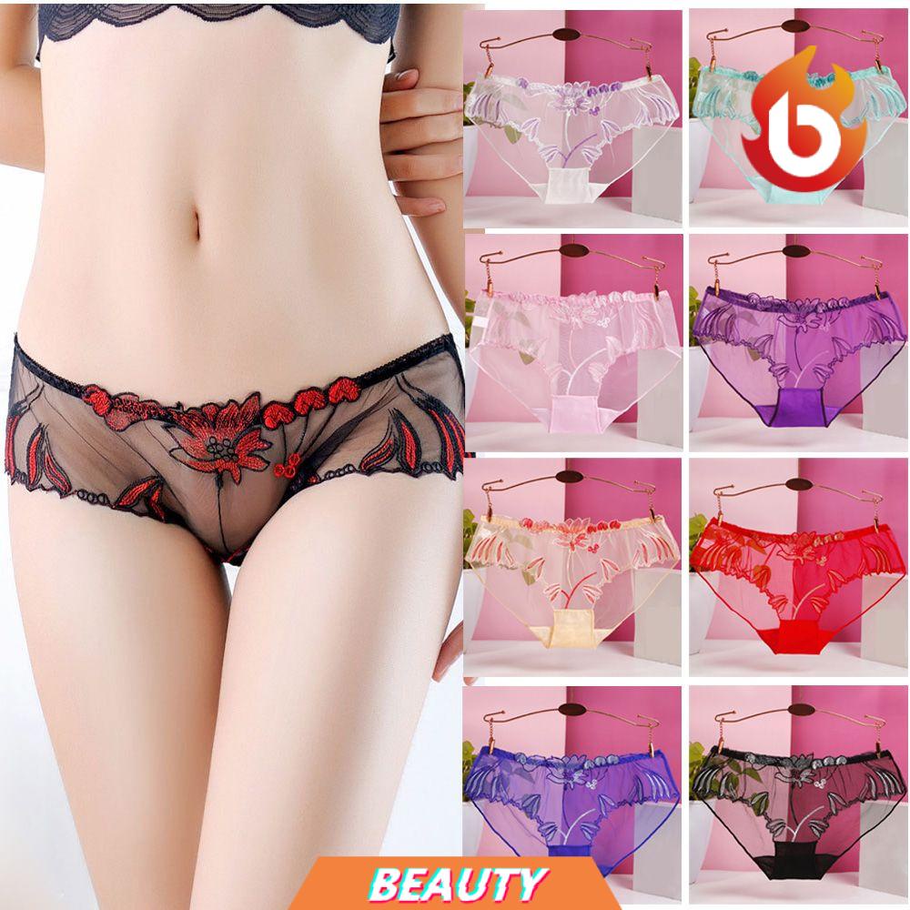 Quần Lót Lưới Trong Suốt Lưng Thấp Thêu Họa Tiết Quyến Rũ Cho Nữ